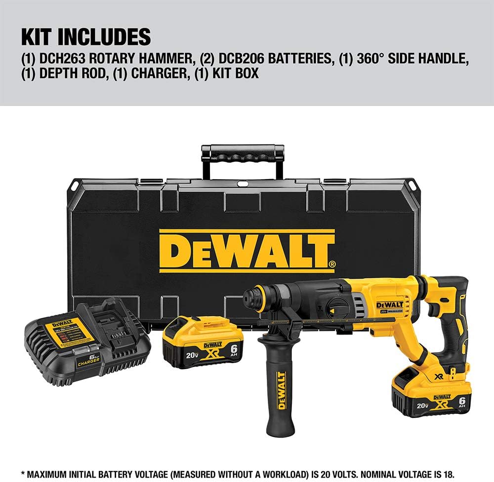Dewalt 20V MAX XR D-Handle 3 Mode SDS Rotary Hammer (6.0AH) W/ 2 Batteries and Bag