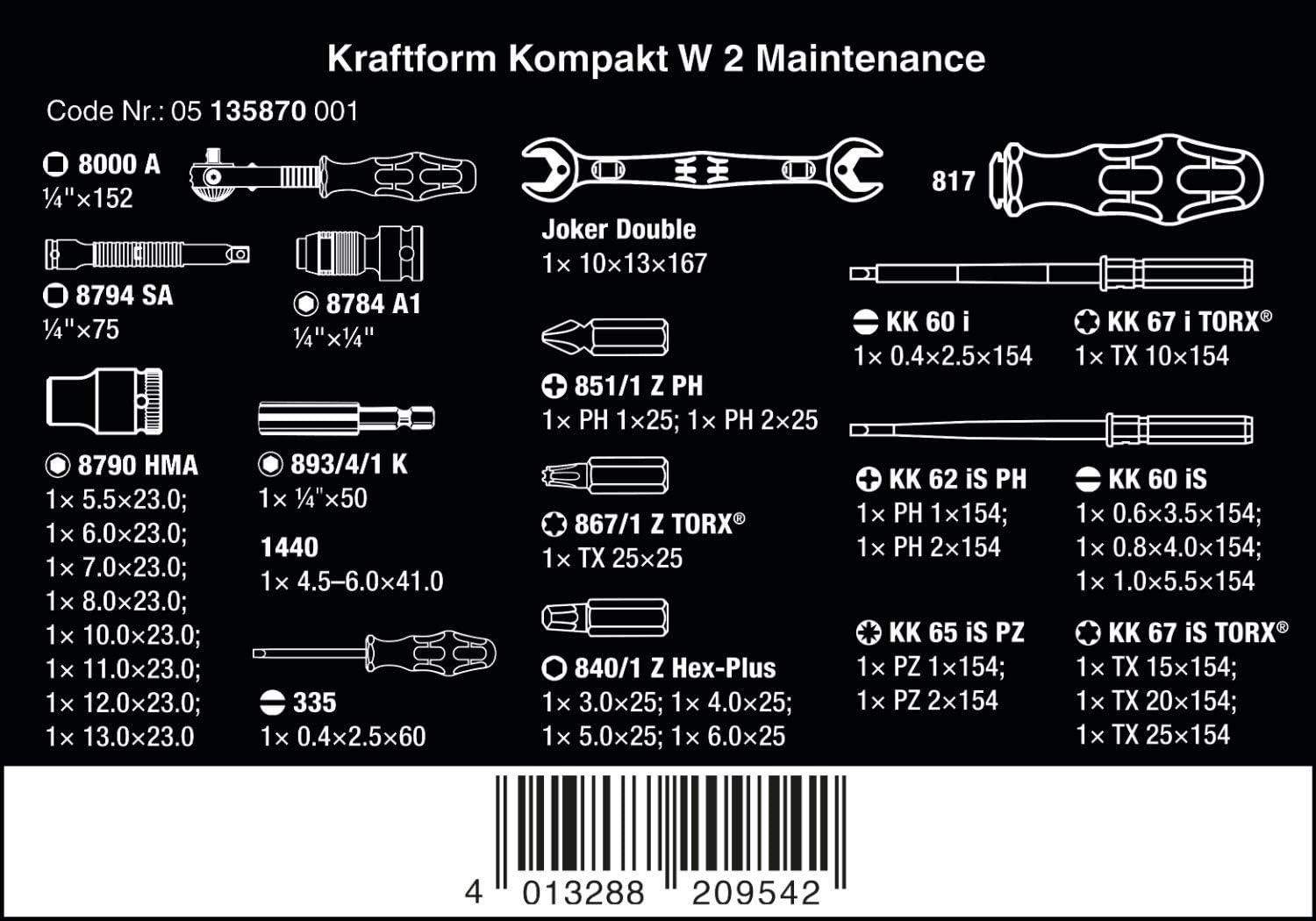 Wera Kraftform Kompakt W 2 Entretien - 35 Pièces