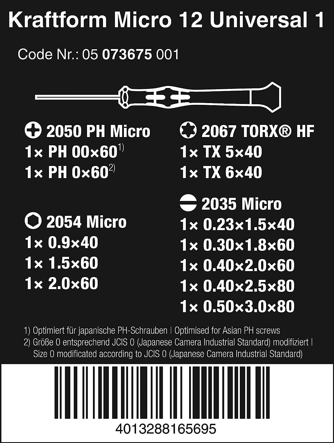 Wera Kraftform Micro-Set/12 SB 1 Jeu de tournevis électroniques 12 pièces
