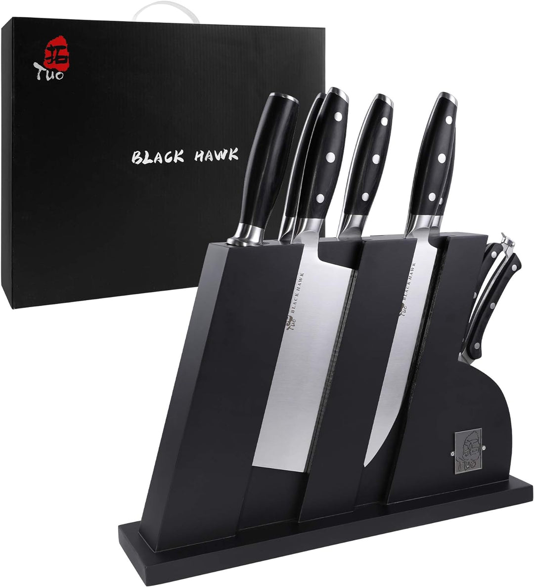 Tuo Kitchen Knife Set 8 Pieces with Wooden Block - Black Hawk