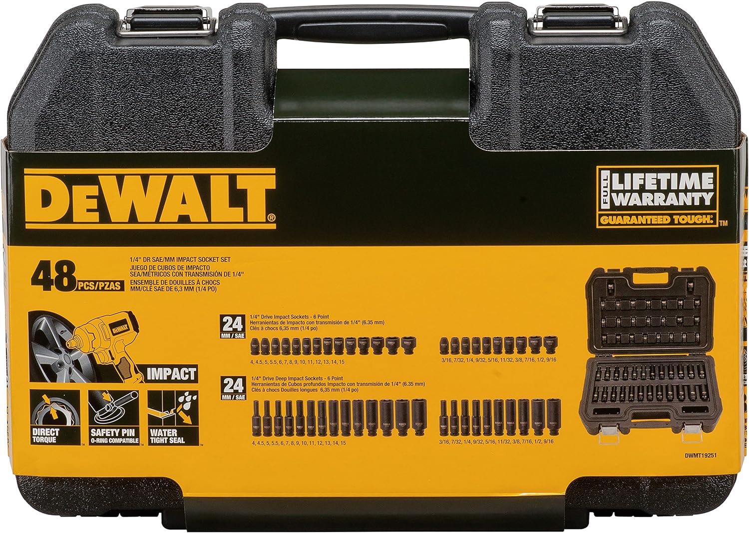 Jeu de douilles à choc Dewalt 1/4", 48 pièces