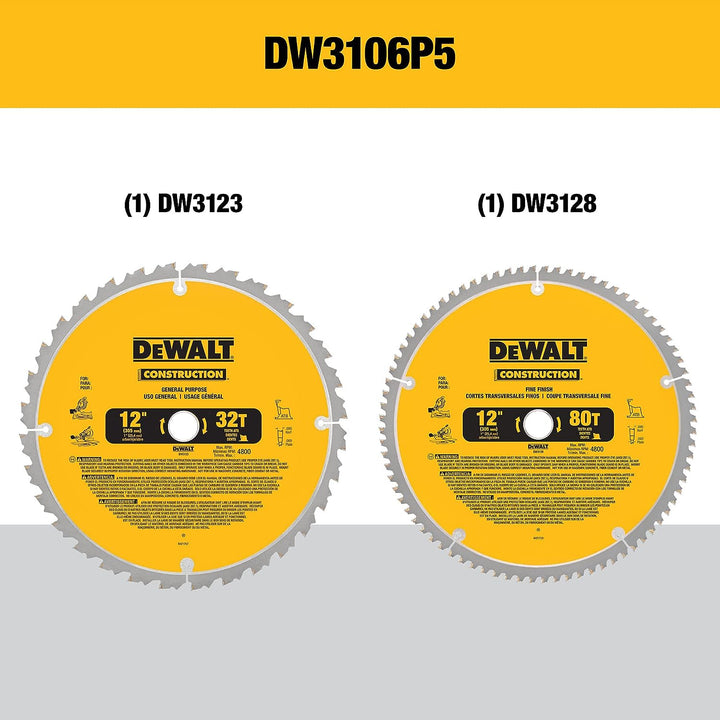 DEWALT Series 20 12-Inch 80 Tooth And 12-Inch 32T ATB Thin Kerf Crosscutting Miter Saw Blade