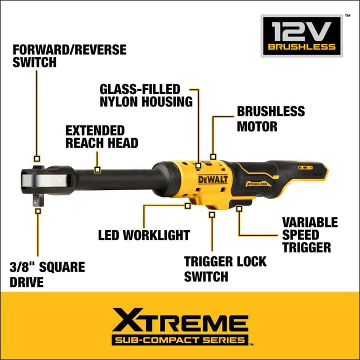 Dewalt Xtreme 12V Max 3/8'' Brushless Extended Reach Ratchet - Tool Only