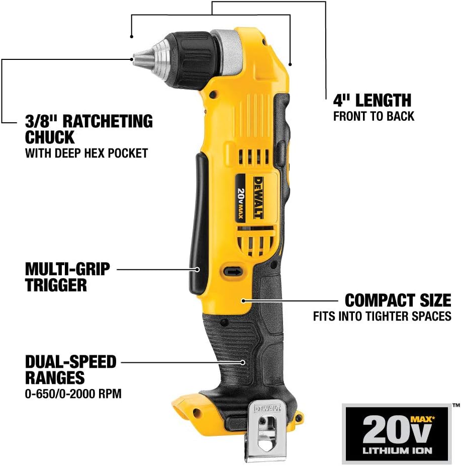 Dewalt 20V MAX Lithium Ion Cordless Right Angle Drill (3/8- Inch)