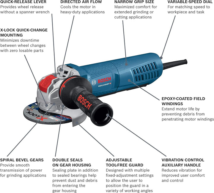 Bosch 5" Variable-Speed Angle Grinder with Paddle Switch