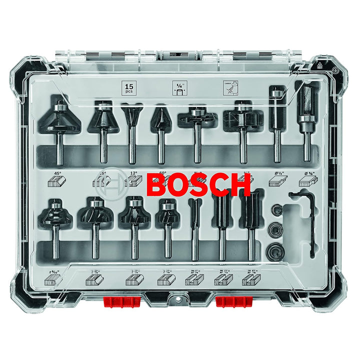 Bosch Carbide-Tipped Wood Router Bit Set - 15 Piece