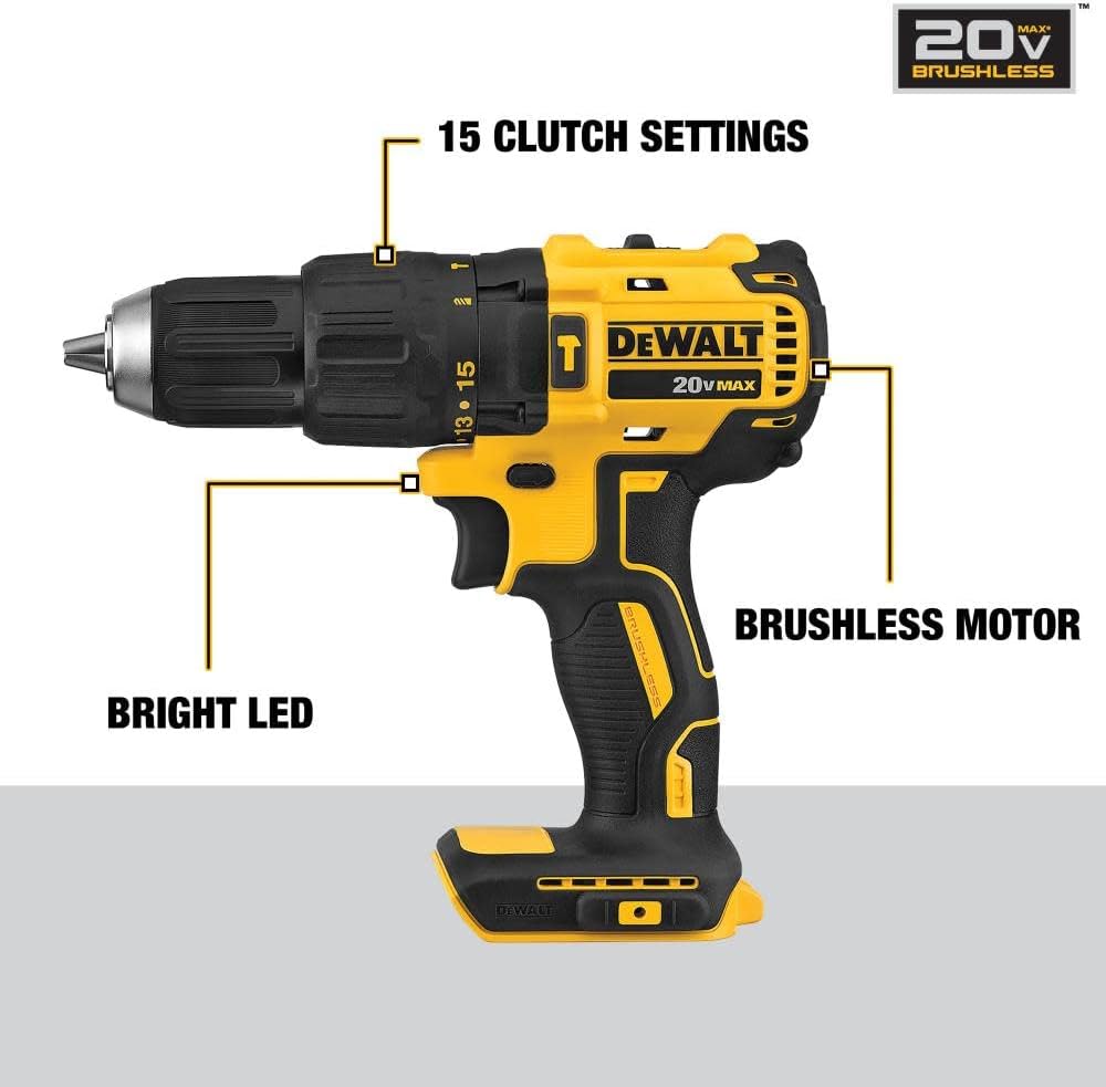 Dewalt 20V Max Brushless 1/2" Compact Cordless Hammer Drill - Outil seulement