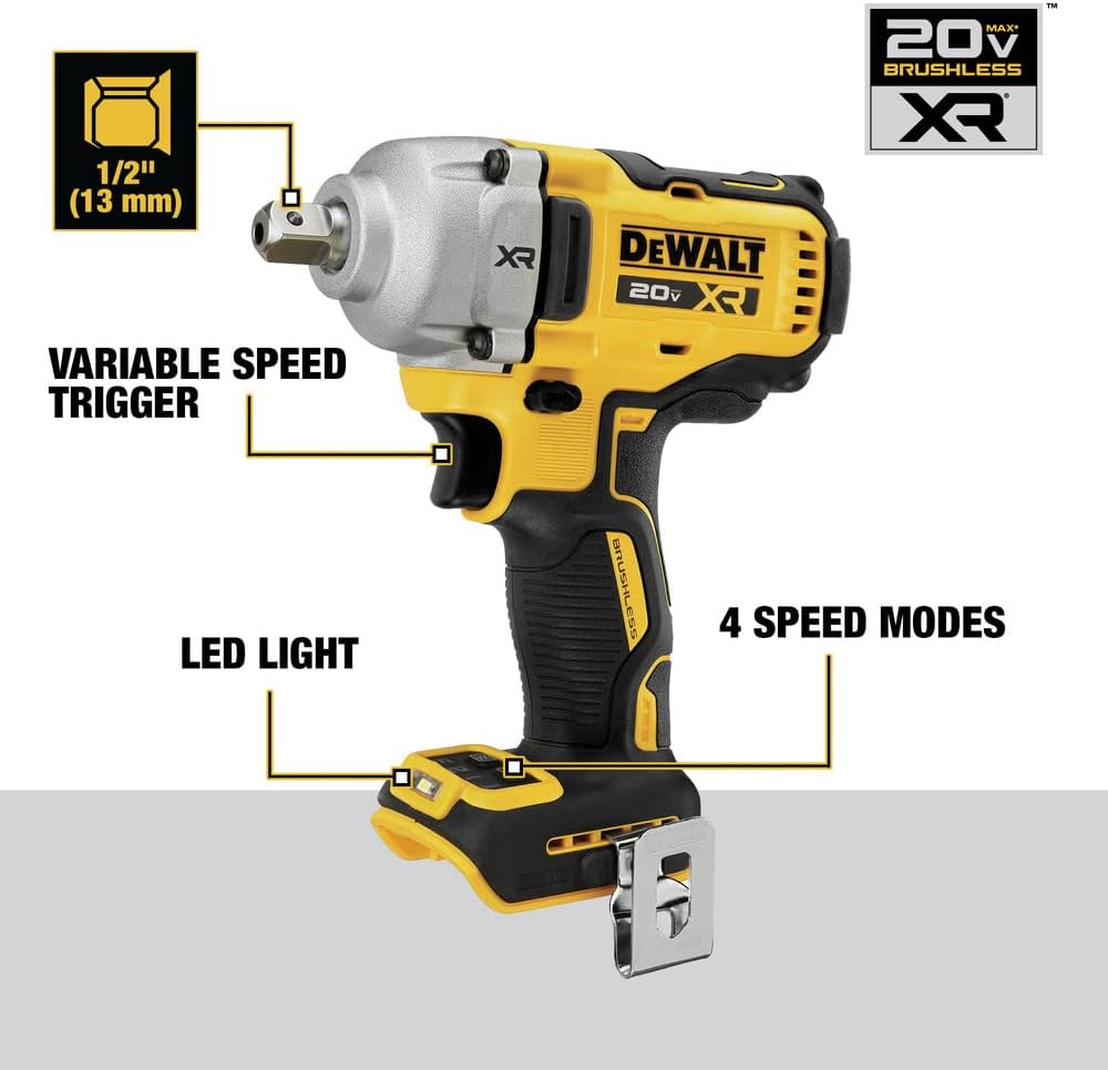 Clé à chocs Dewalt 20V MAX 1/2" à gamme moyenne avec enclume PIN à cran d'arrêt - Outil seul