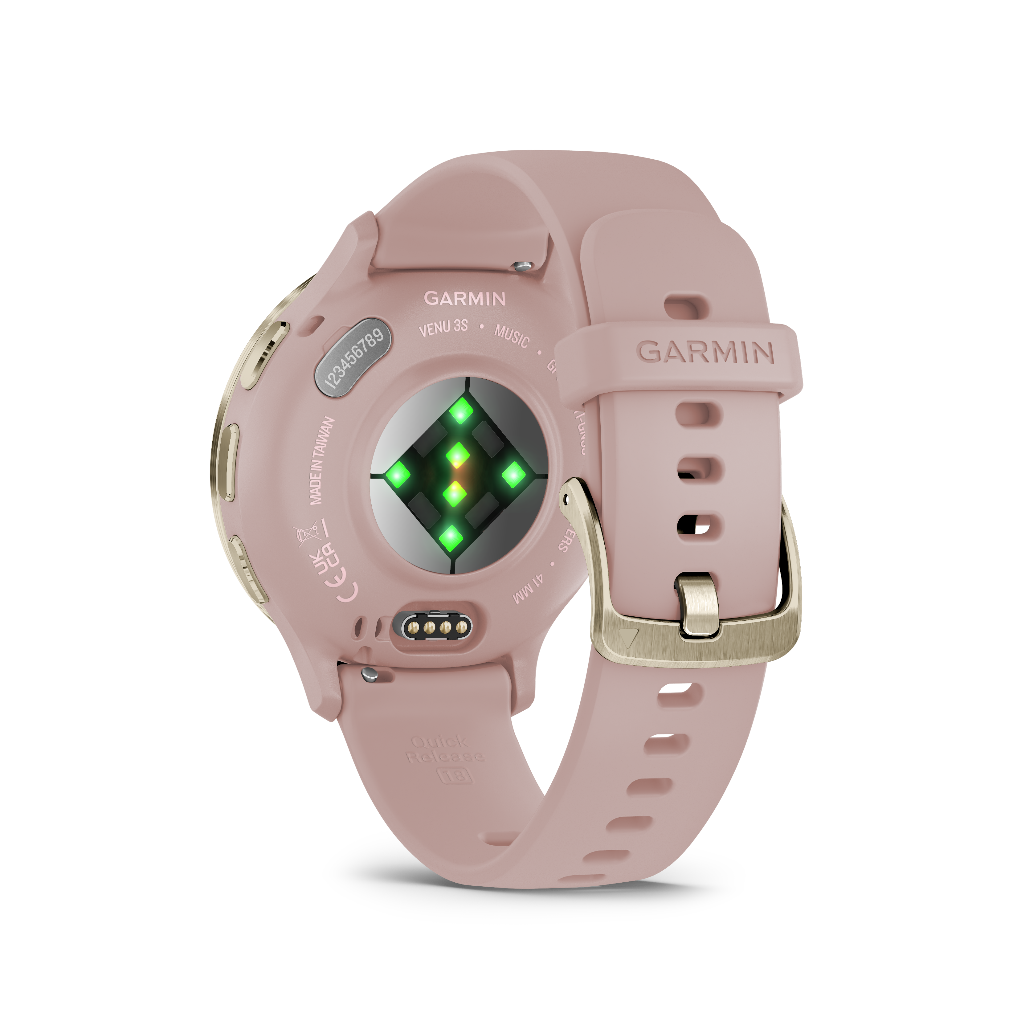 Garmin-Venu 3S Soft Gold Stainless Steel Bezel with Dust Rose Case and Silicone Band