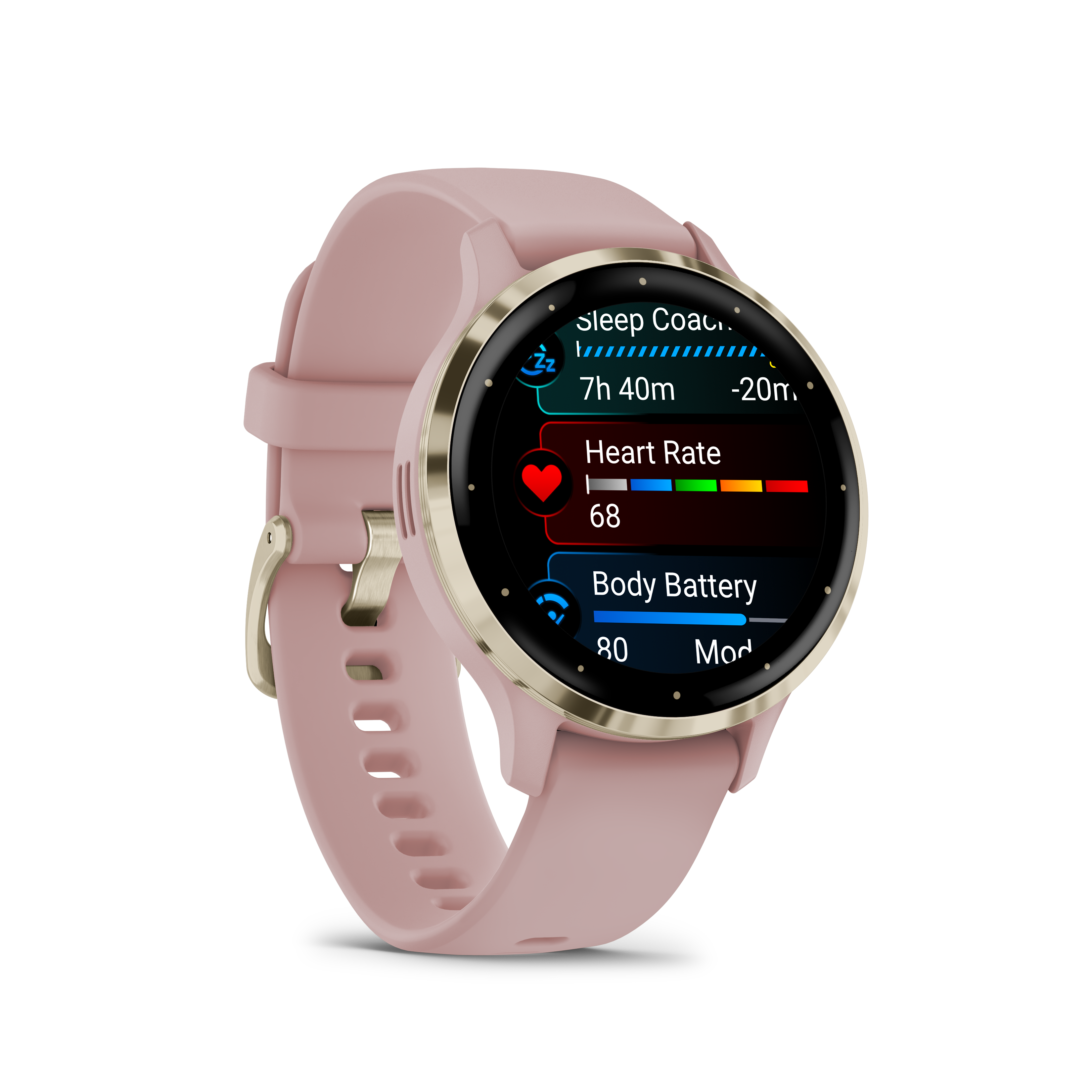 Garmin-Venu 3S Soft Gold Stainless Steel Bezel with Dust Rose Case and Silicone Band