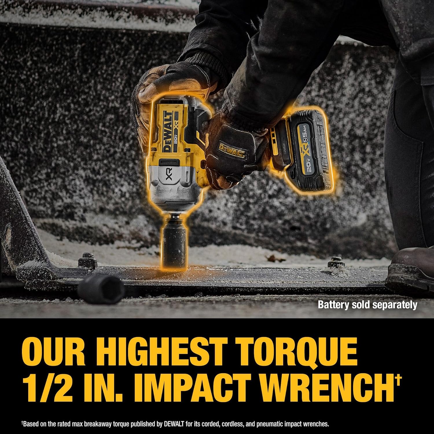 Dewalt 20V MAX Clé à chocs sans fil, 1/2" Hog Ring, couple élevé, sans balais, nue - Outil seul