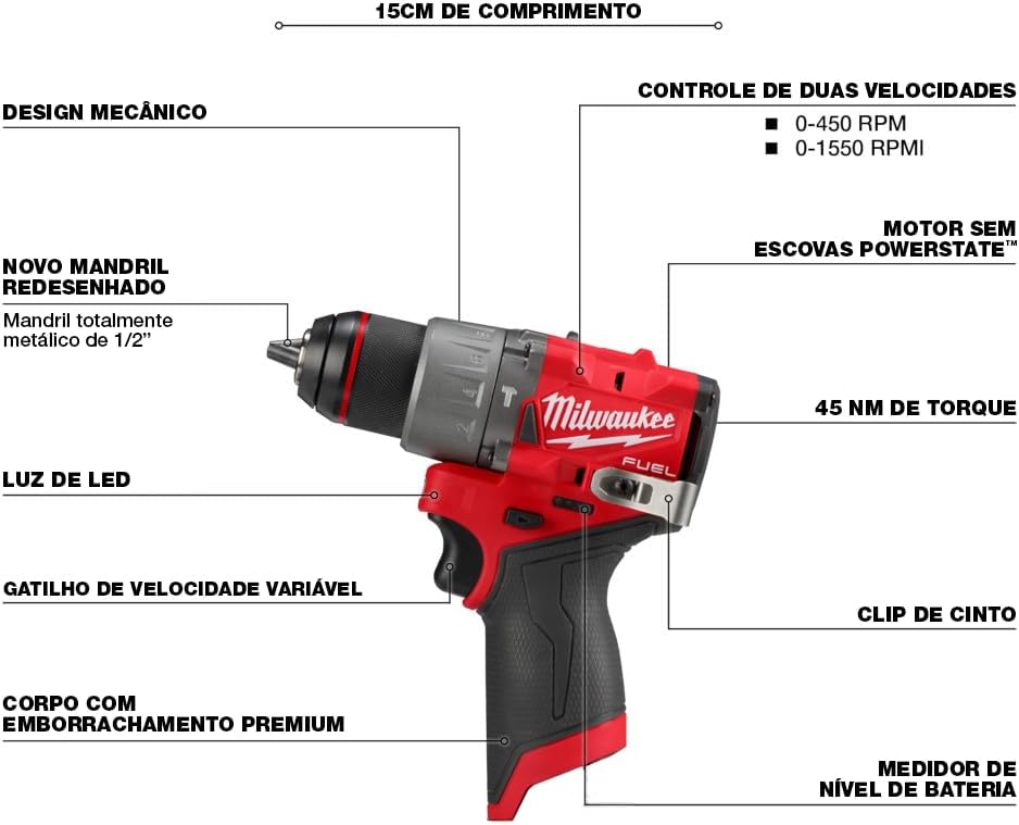 Milwaukee 12V Fuel 1/2" Cordless Hammer Drill & Driver - Outil seulement