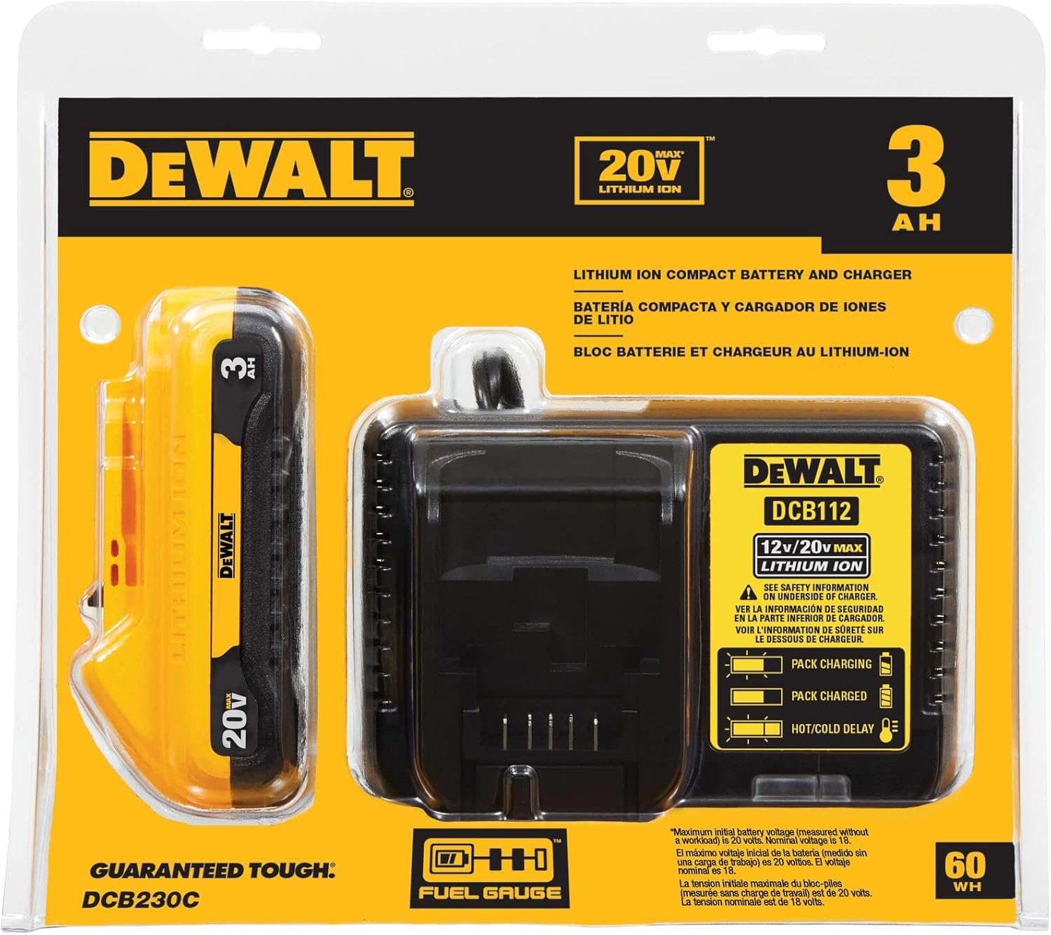 Dewalt 20V Max Battery Pack with Charger - 3Ah