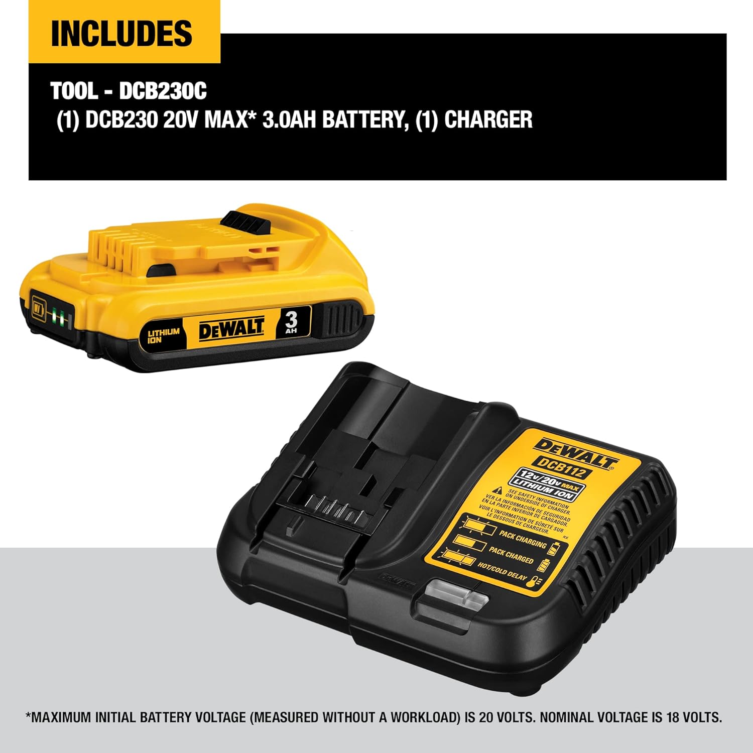Pack de batteries Dewalt 20 V Max avec chargeur - 3 Ah