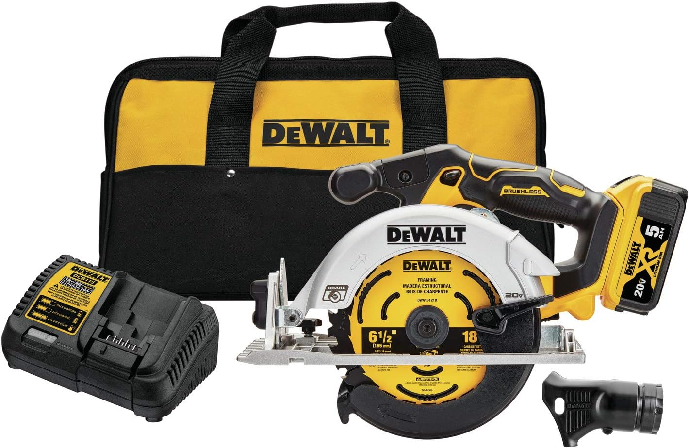 Scie circulaire Dewalt 20V MAX XR 6-1/2" (5.0AH) avec 1 batterie et un sac