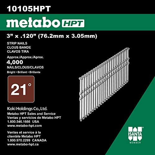Metabo HPT Framing Nails Full Round Head 3" x .120 - 21 Degree - Smooth Shank Bright Basic - 4000 Count