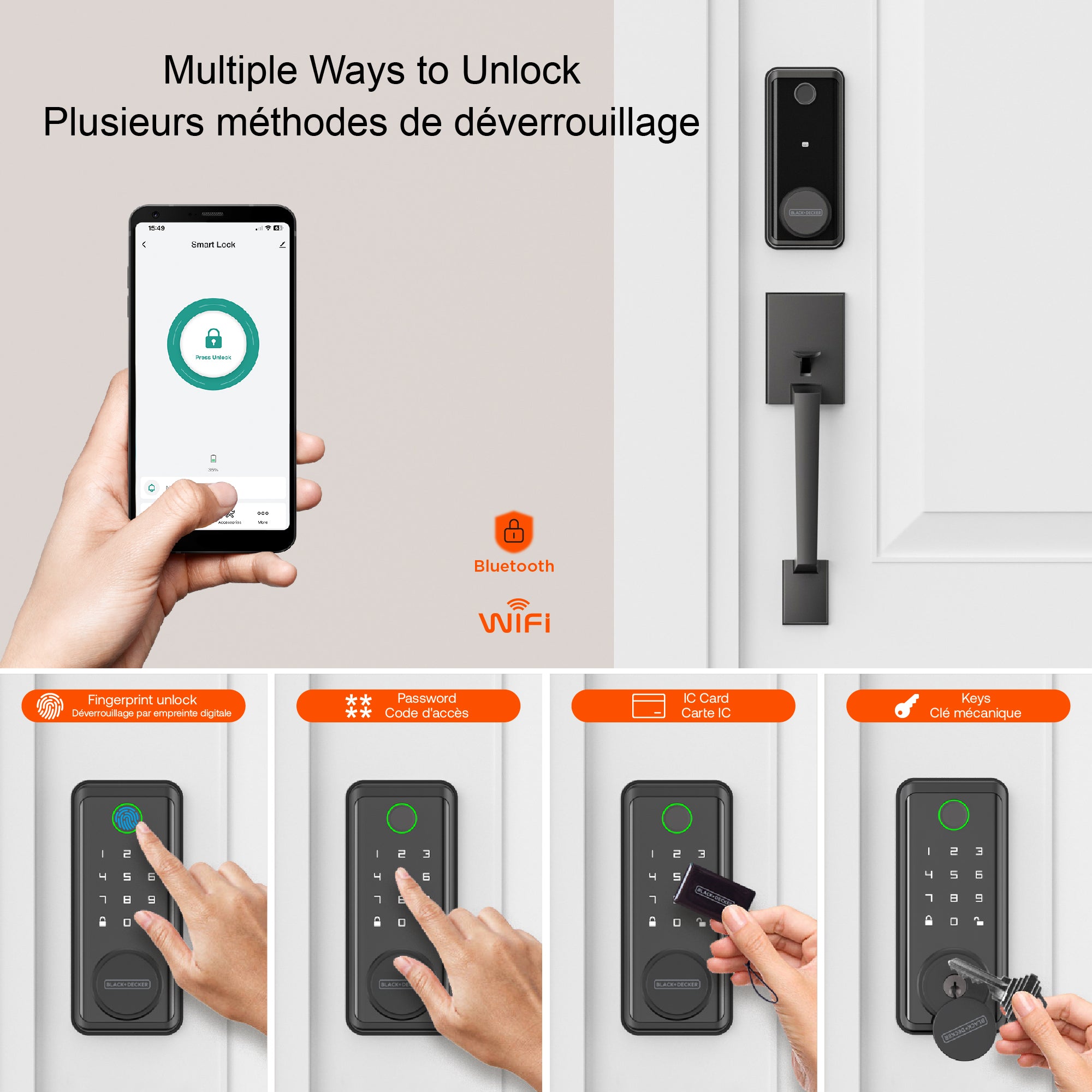 Black & Decker Smart Lock avec poignée d'entrée et passerelle - Noir