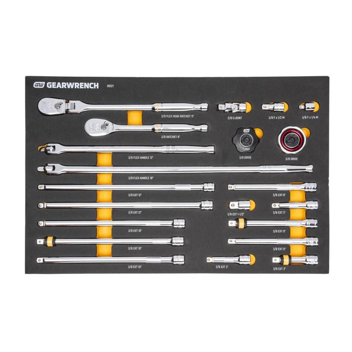 Gearwrench 3/8" 90T Ratchet & Drive Tool Set with Eva Foam Tray - 21 Piece