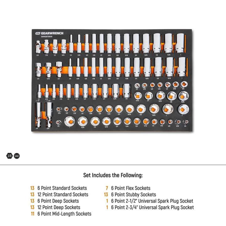 Gearwrench 3/8" SAE Drive Master Socket Set with Foam Storage Tray - 85 Piece