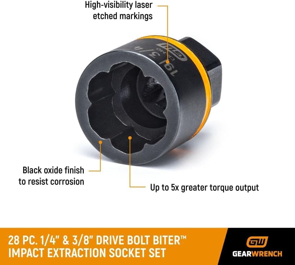 Gearwrench - Jeu de douilles d'extraction à chocs pour boulons 1/4" et 3/8" - 28 pièces