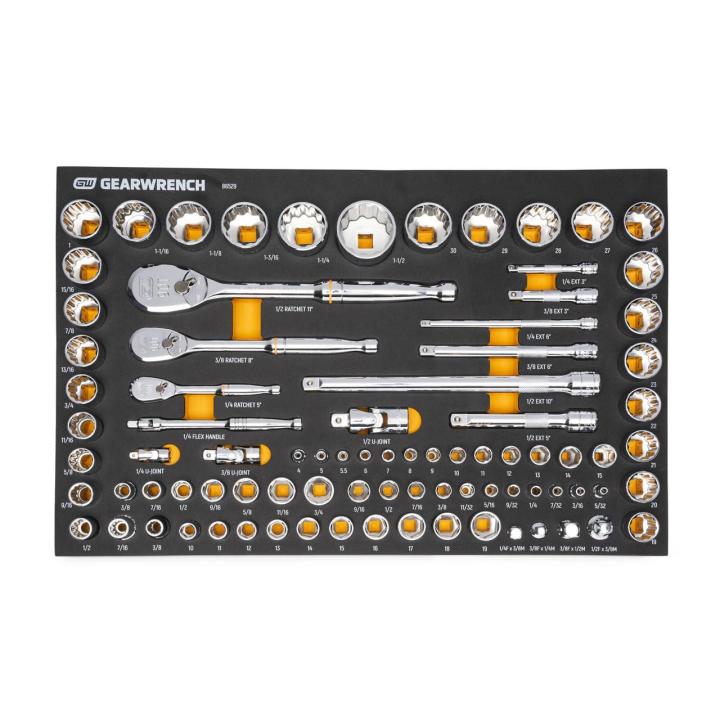 Gearwrench 1/4" 3/8" & 1/2" 90T SAE Metric Mechanics Tool Set with Eva Foam Tray - 83 Piece