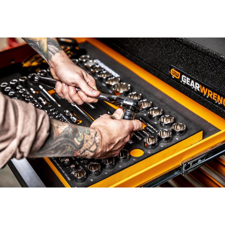 Gearwrench 1/4" 3/8" & 1/2" 90T SAE Metric Mechanics Tool Set with Eva Foam Tray - 83 Piece