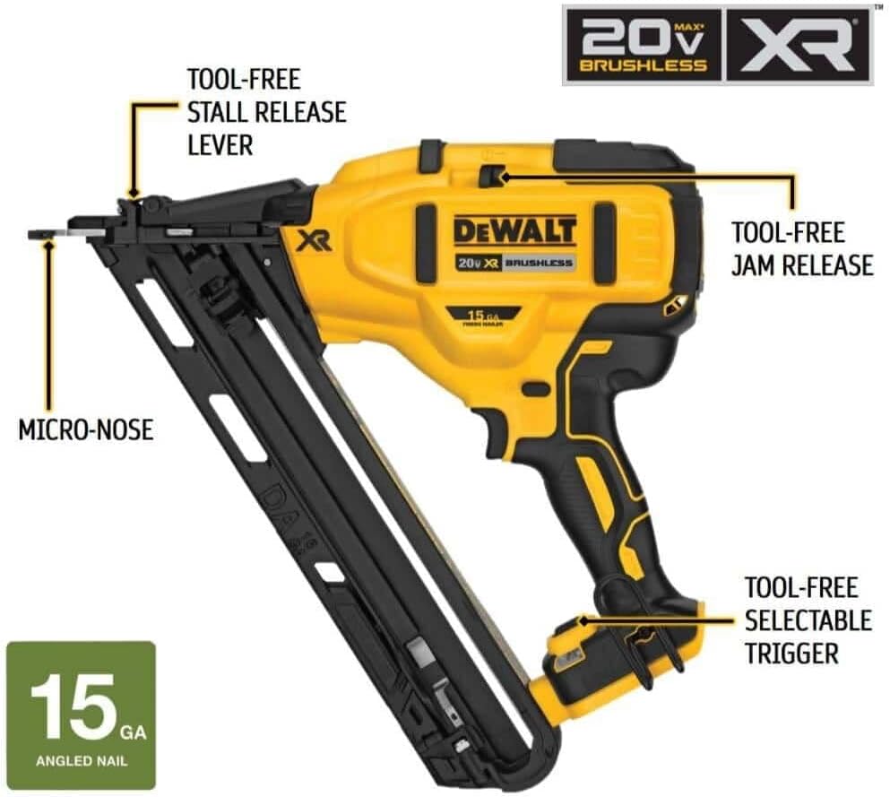 Dewalt 20V Max XR 15 Gauge Finish Nailer Angled - Outil seul