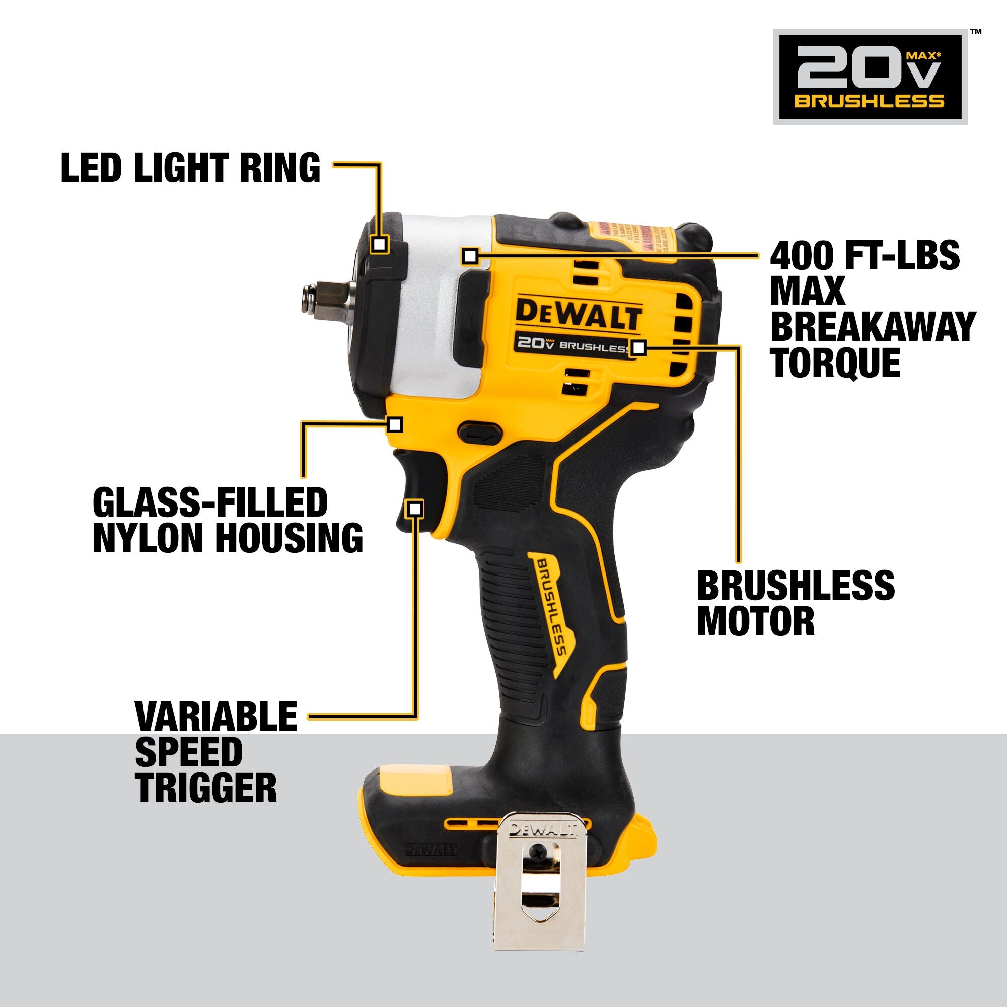 Dewalt 20V Max 3/8" Cordless Impact Wrench with Hog Ring Anvil - Tool Only