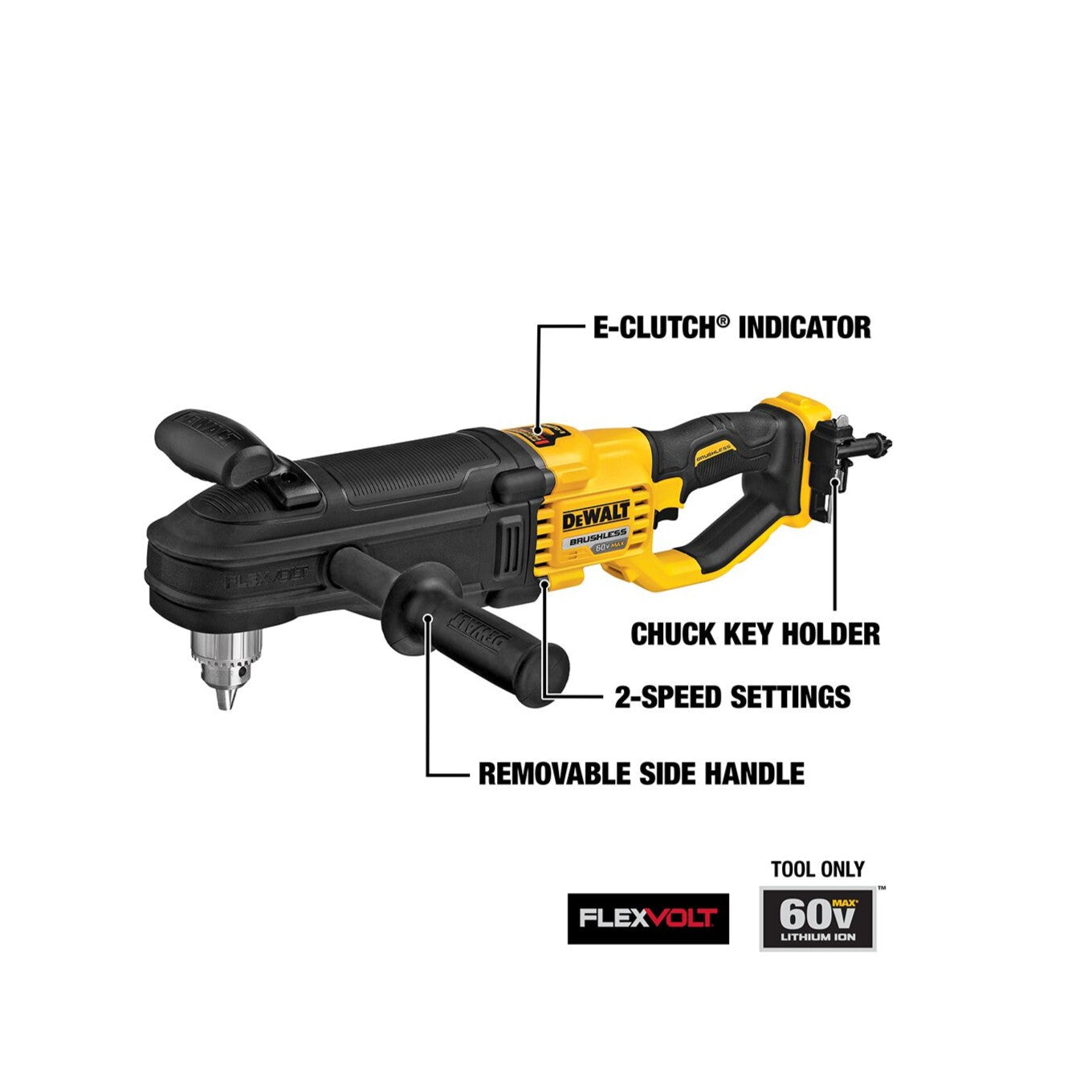 Dewalt 60V Max Flexvolt In-line Stud& Joist Drill - Outil seulement