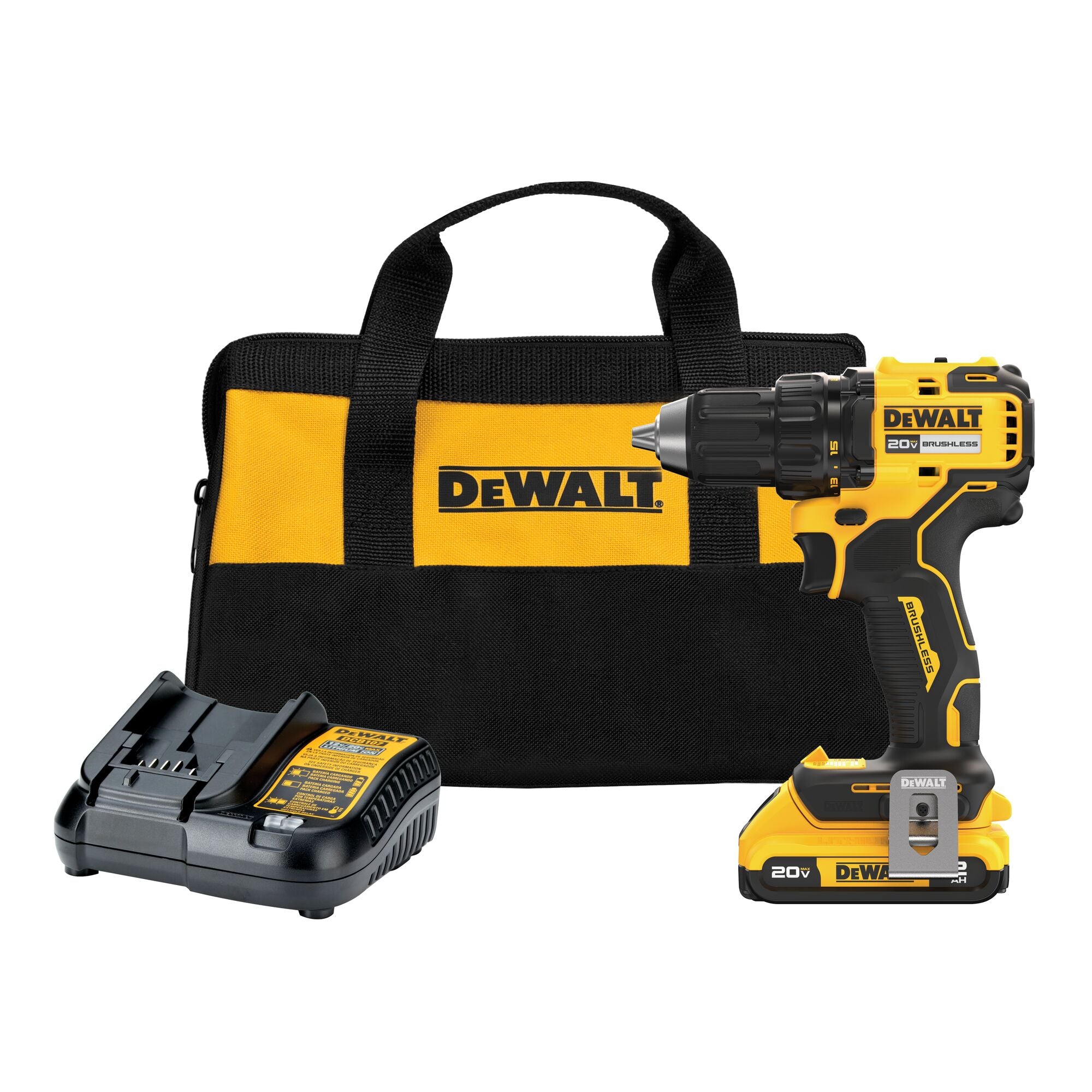 Dewalt 20V Max 1/2" Led Brushless Cordless Compact Drill Driver Kit with Ratcheting Chuck