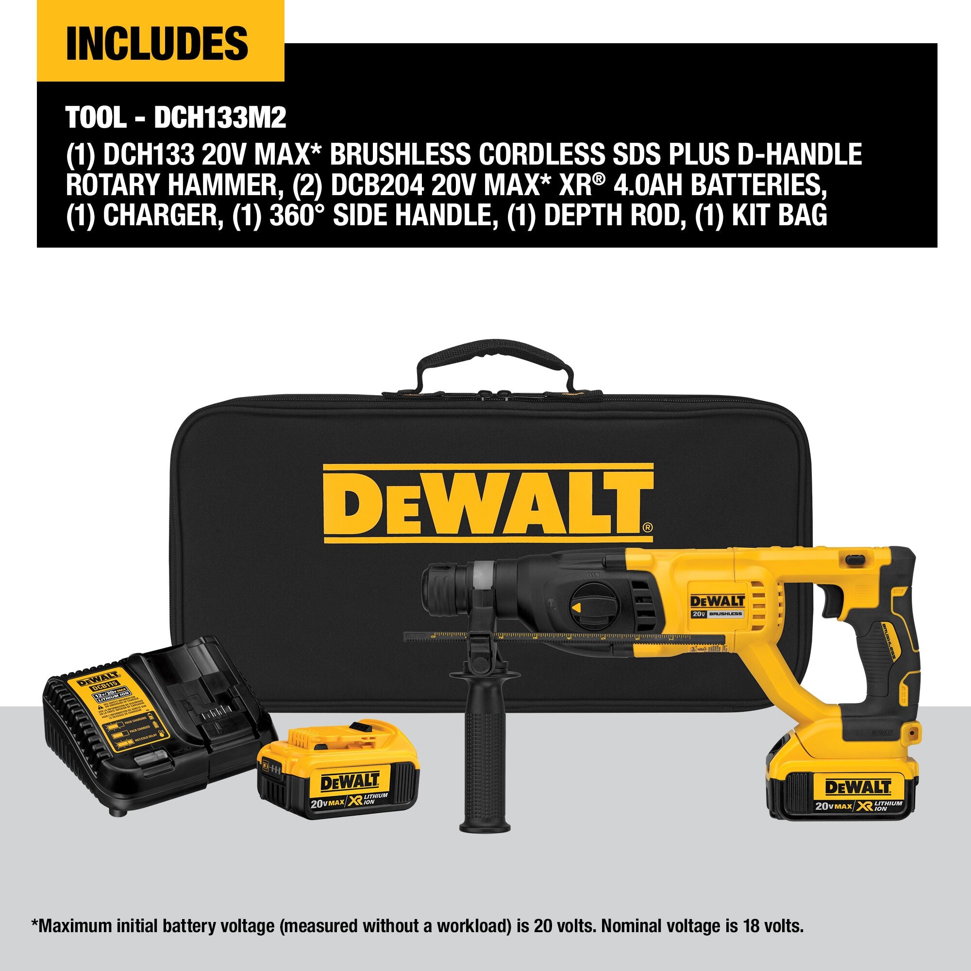 Dewalt 20 V Max XR Brushless Rotary Hammer Kitwith D Handle 2.5 cm