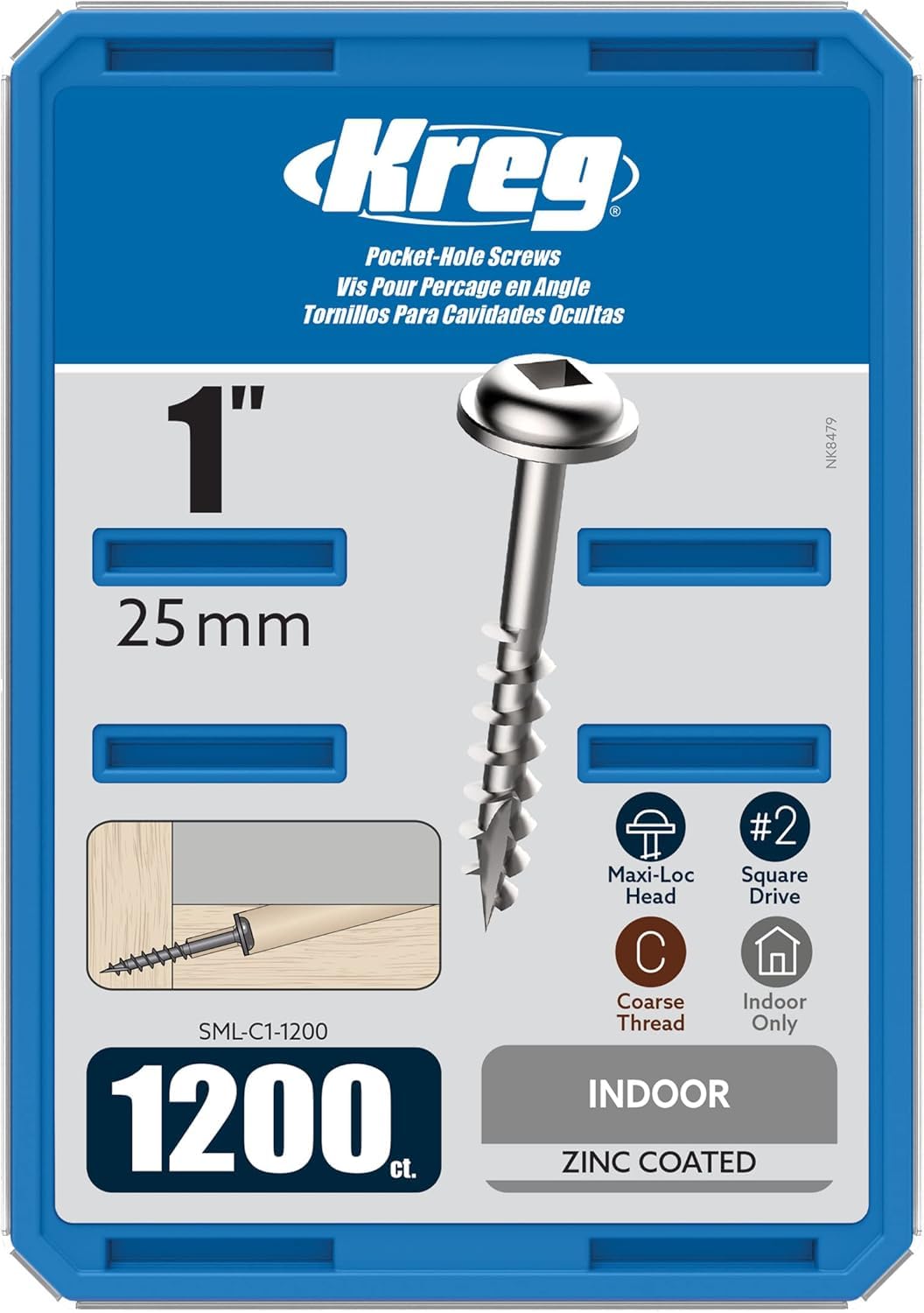 Kreg Zinc Pocket-Hole Screws - 2.5 cm #8