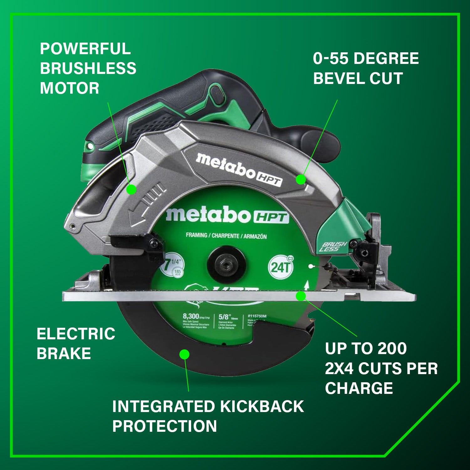 Metabo HPT 18V MultiVolt Scie circulaire sans fil avec lame 7 1/4