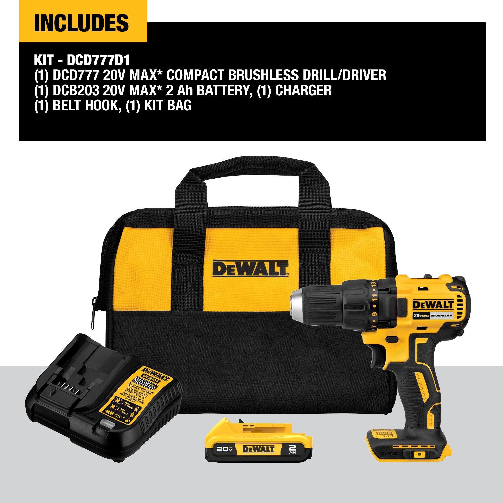 Dewalt 1/2" 20V Max Cordless Drill Driver avec batterie et chargeur
