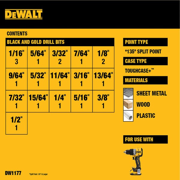 Dewalt DW1177 Black Oxide Drill Bit Set - 20 PC