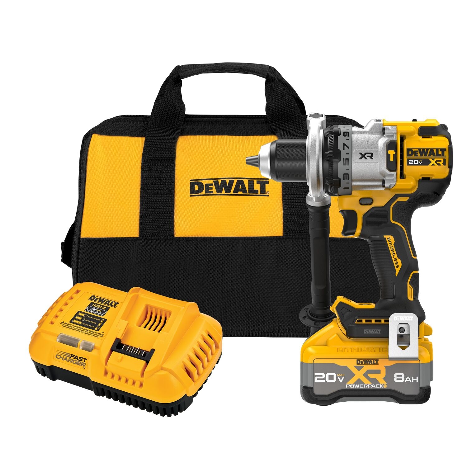 Dewalt 20V Max XR 1/2" Brushless Cordless 3 Speed Hammer Drill Kit with Powerpack