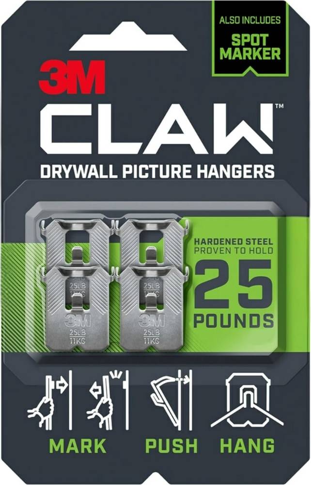 3M Claw Drywall Picture Hanger Holds 25Lbs - 4 Markers