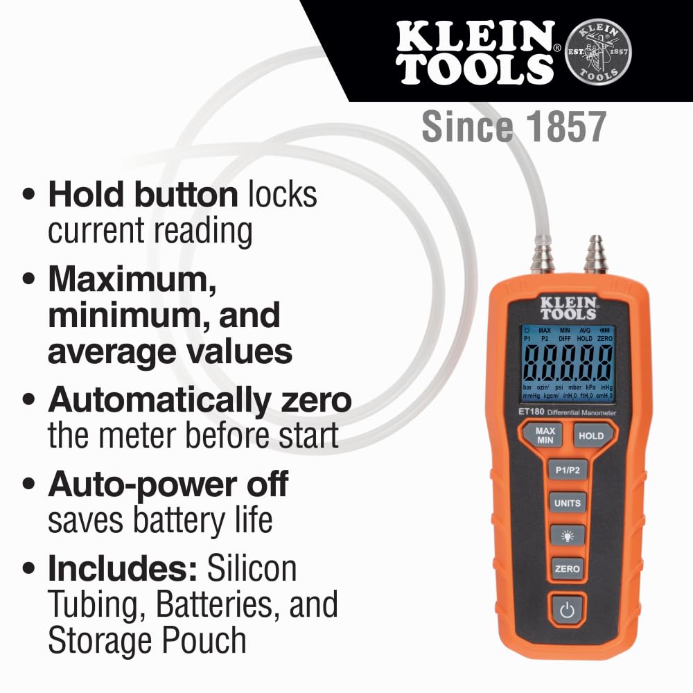 Klein Tools Digital Manometer Air & Gas Pressure Tester