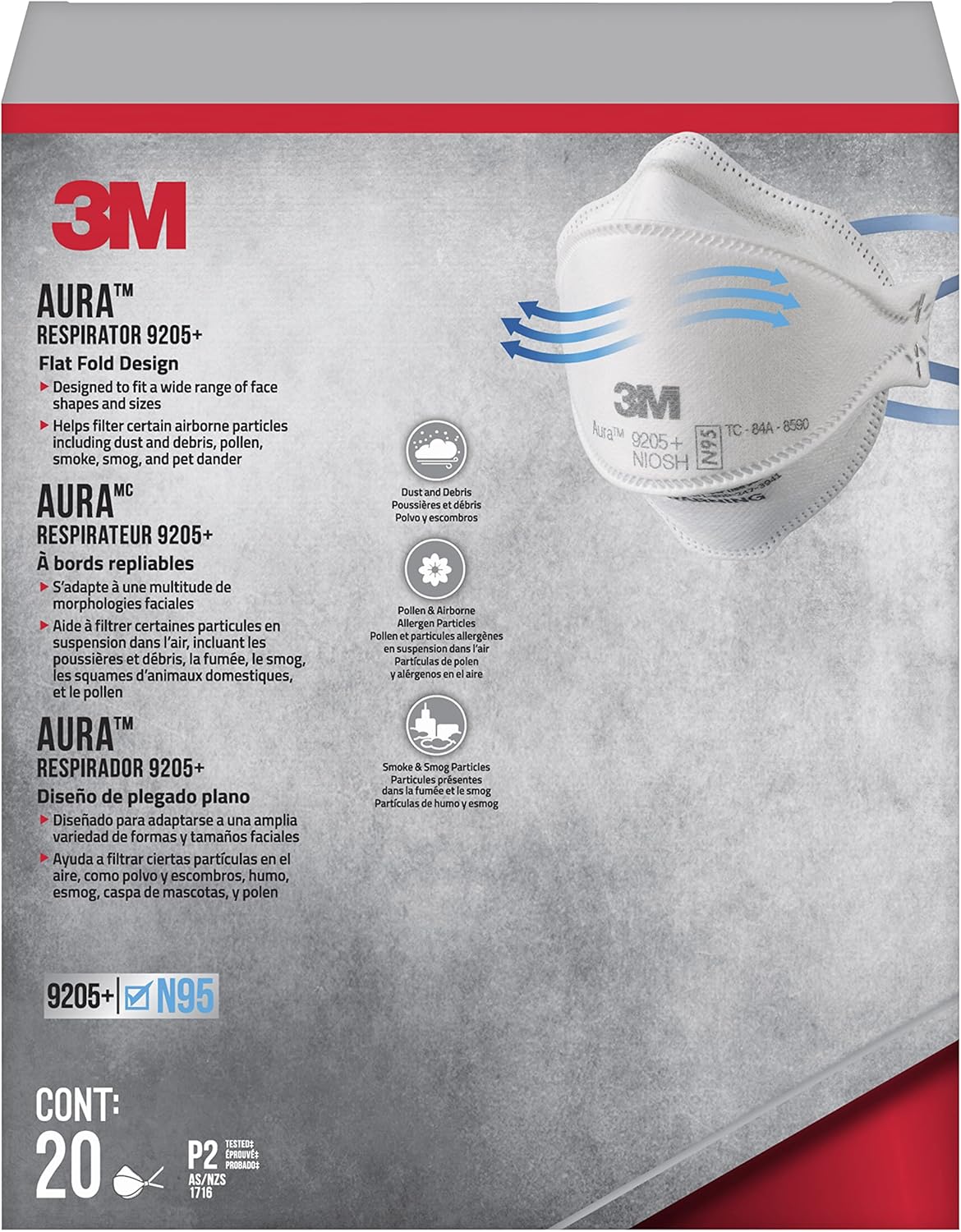 3M Safety Aura Respirateur à particules 9205PH-20 DCCA Blanc