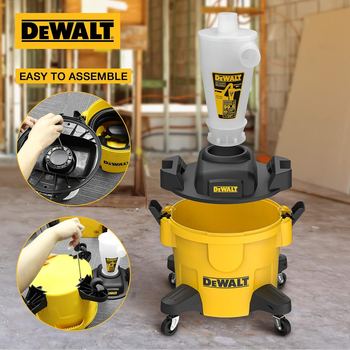 Séparateur de poussière Dewalt avec cuve en poly de 6 gallons