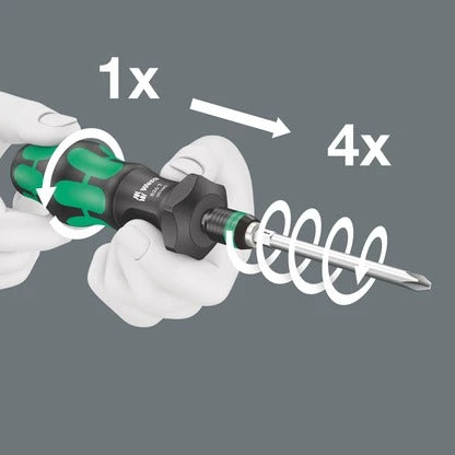 Wera - 826 T Kraftform Turbo bitholding handle with Rapidaptor quick-release chuck, 1/4" x 146 mm