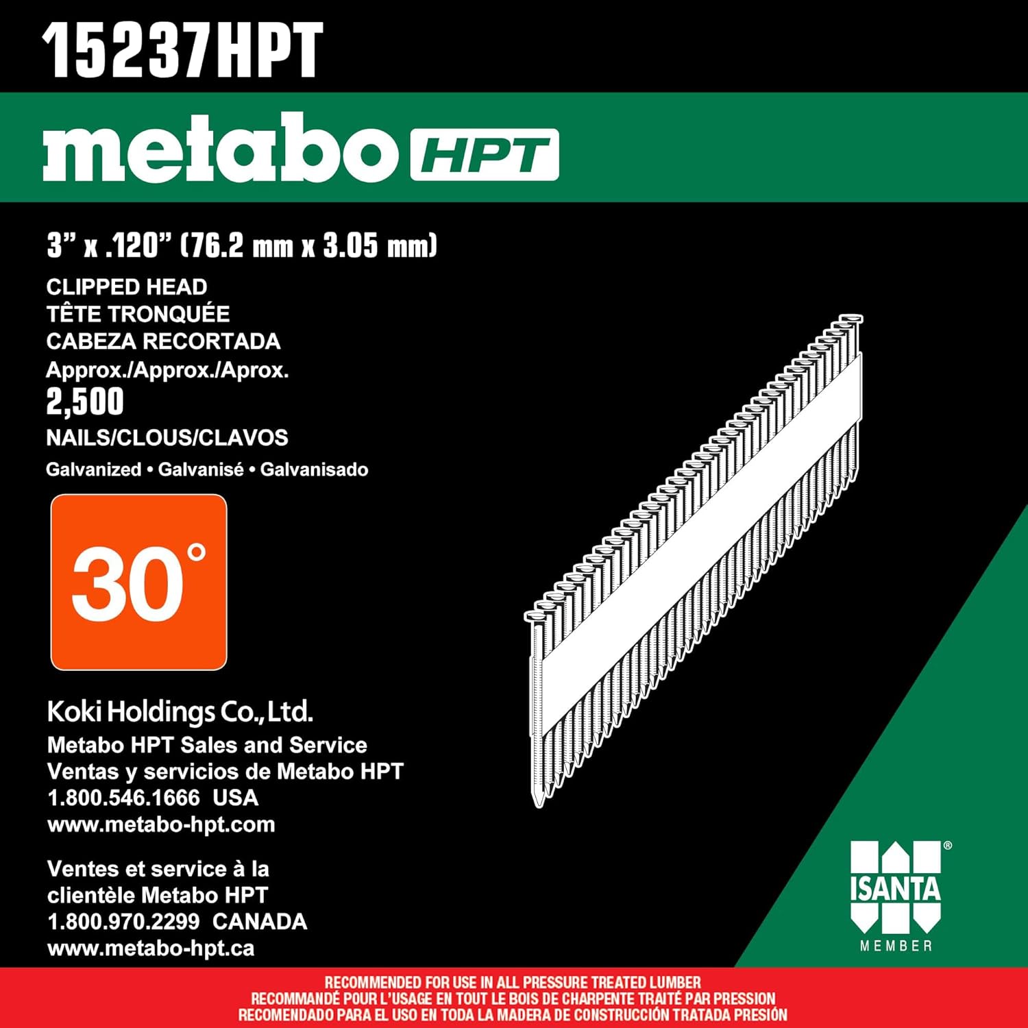 Metabo HPT Framing Nails Off Set Head 3" x .120 - 30 Degree - Hot Dipped Galvanized - Ring Shank Paper Tape