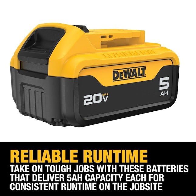 Dewalt 20V Max 5Ah Lithium-Ion Battery 2 Pack and Charger Starter Kit