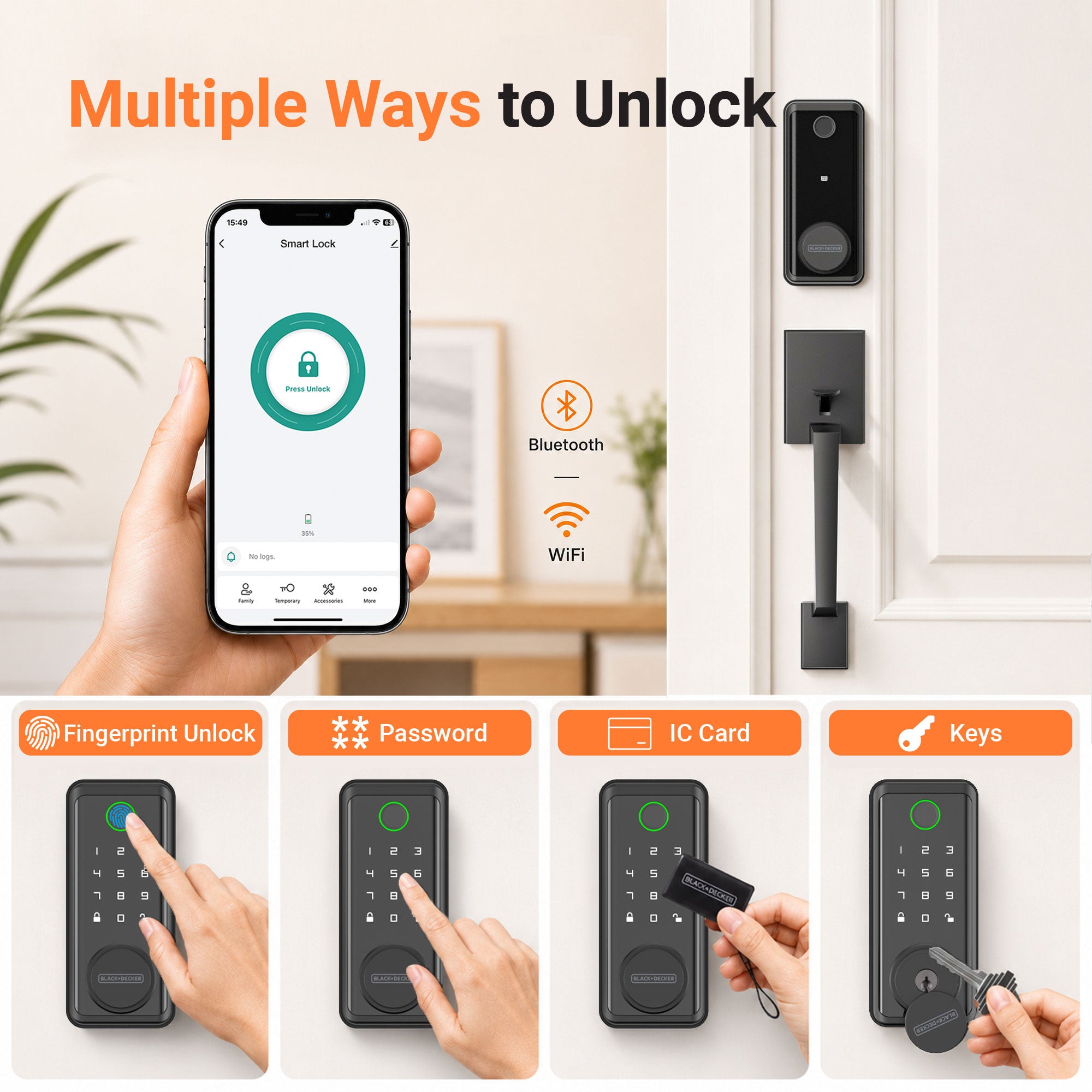 Black & Decker Smart Lock with Entrance Handle & Gateway - Black