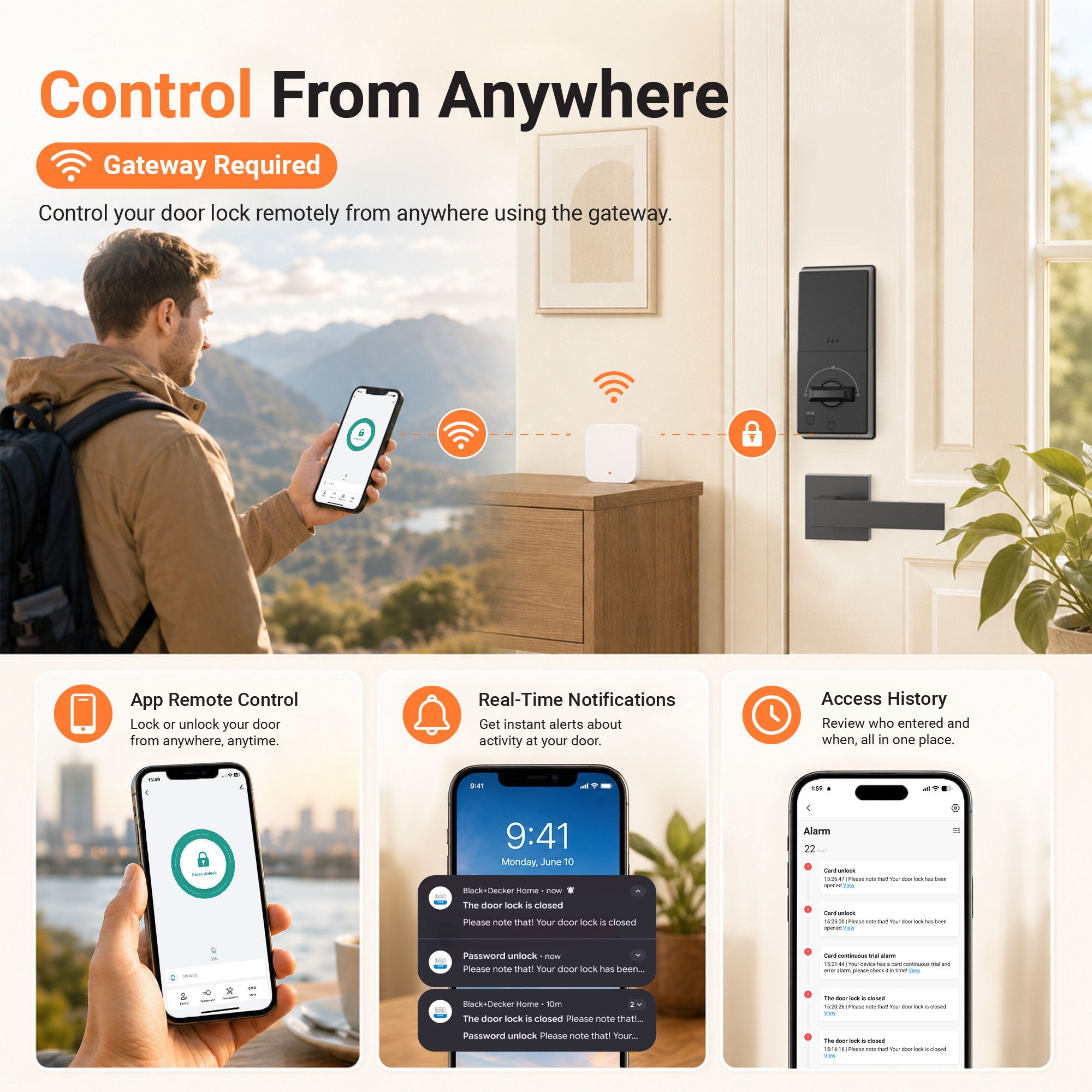 Black & Decker Smart Lock with Entrance Handle & Gateway - Black