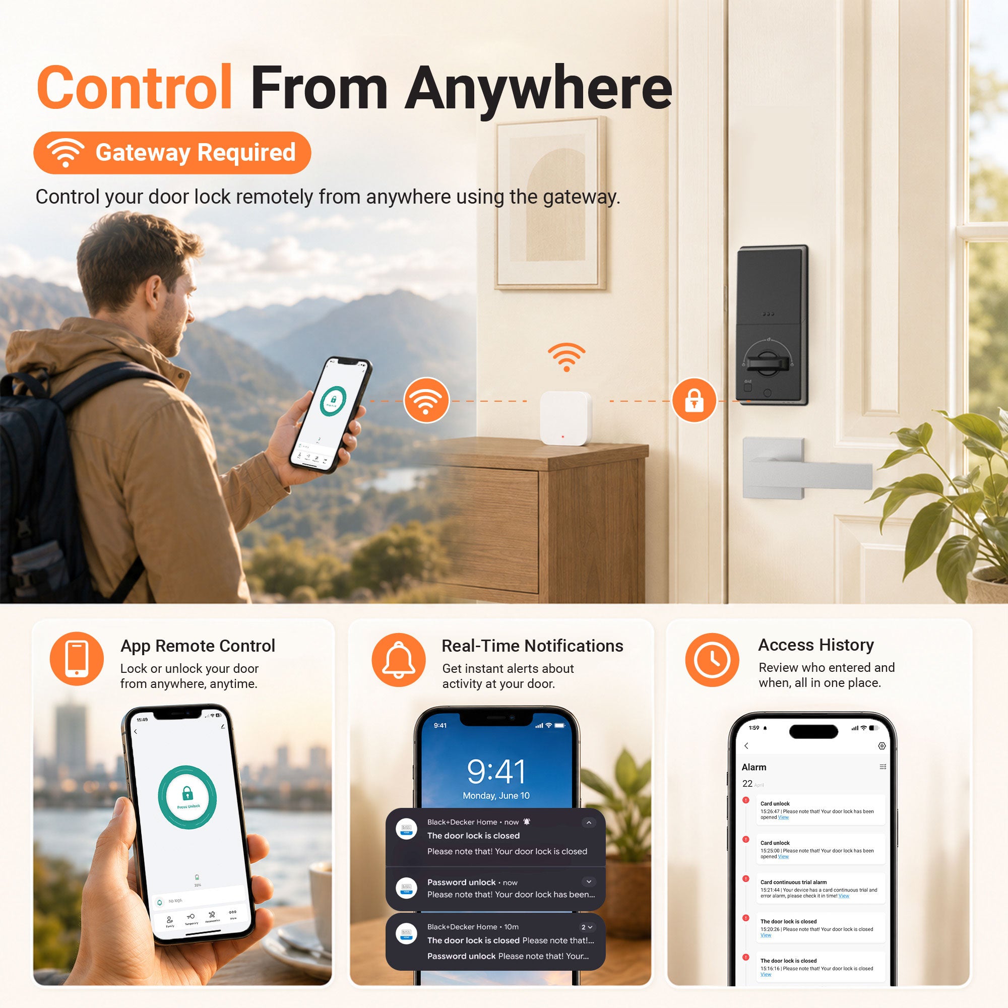 Black & Decker Smart Lock with Entrance Handle & Gateway - Silver