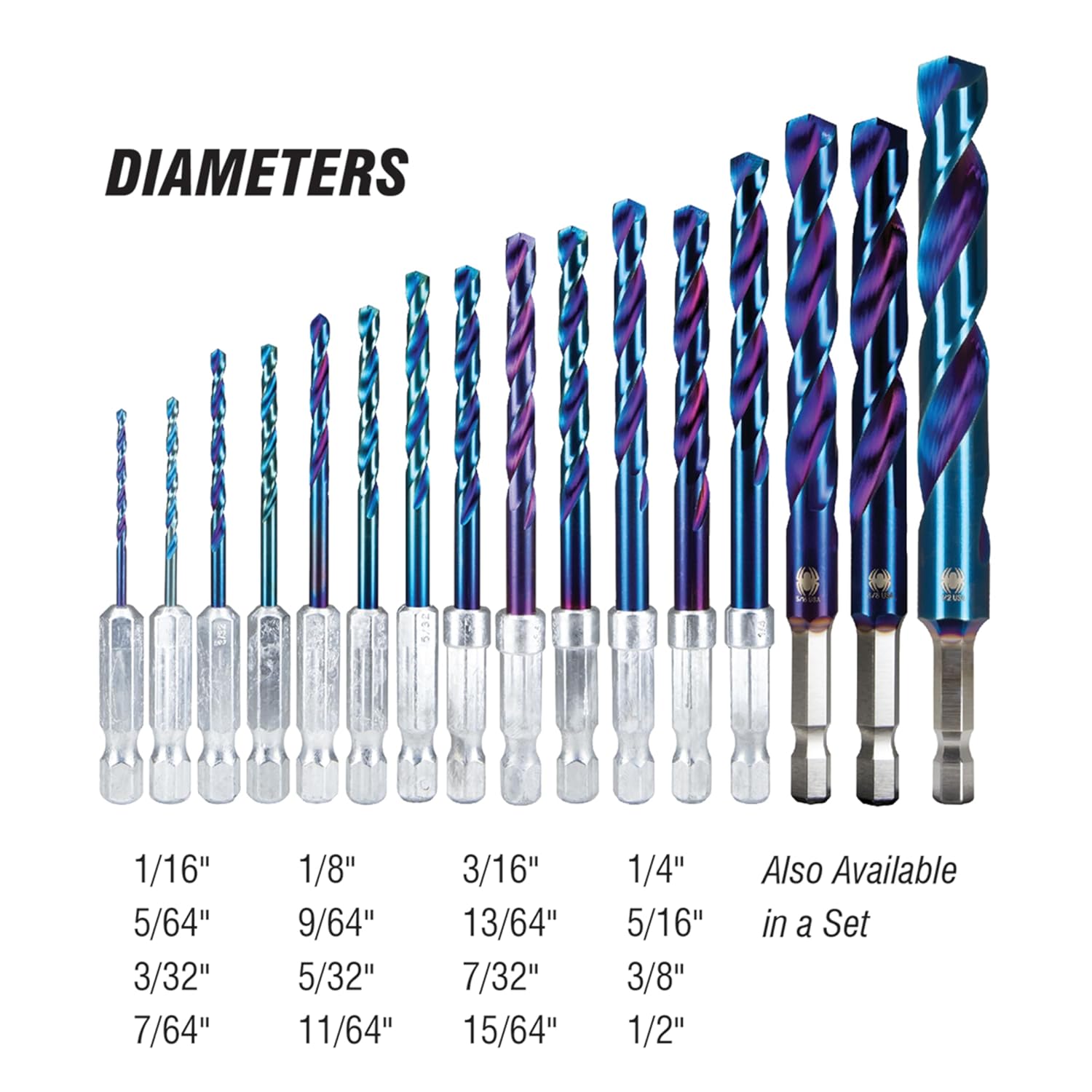 Spyder 3/8" HSS Drill Bit with Hex Shank - Mach-Blue Armor Plating
