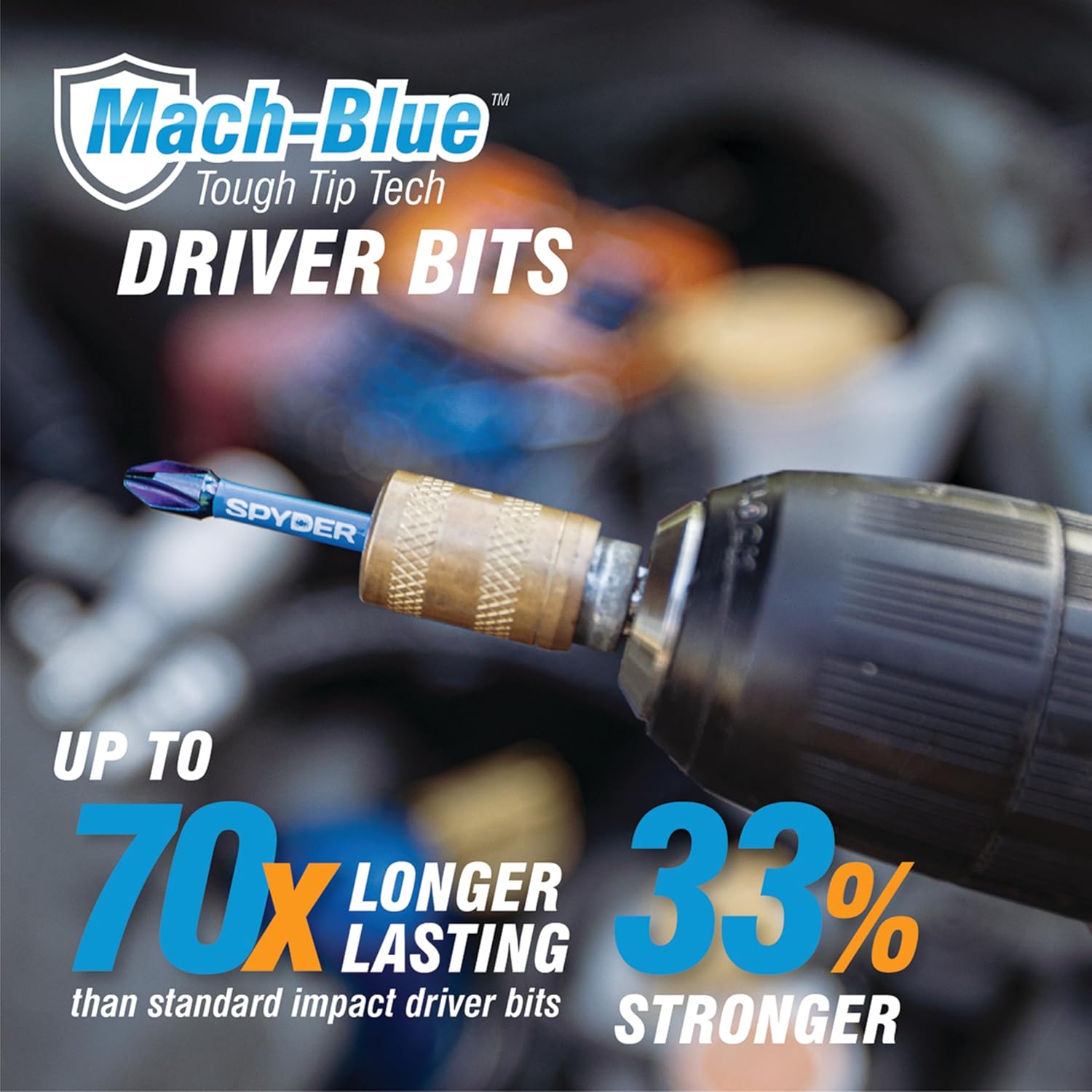 Spyder Screwdriver & Impact Driver Bit Kit -Mach-Blue Armor Plating - 25 Pc