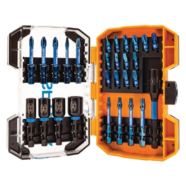 Spyder Nutdriver Screwdriver & Impact Driver Bit Kit - Mach-Blue Armor Plating - 28 Pc