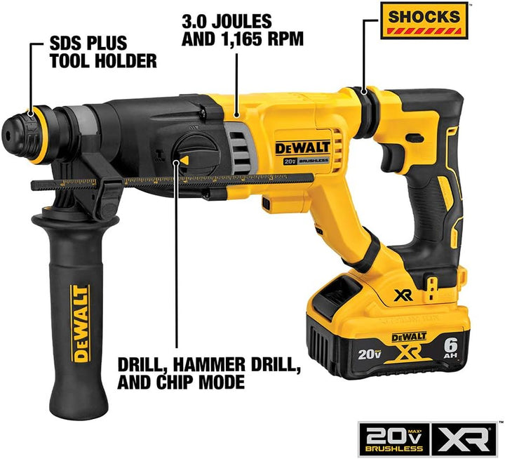 Dewalt 20V MAX XR D-Handle 3 Mode SDS Rotary Hammer (6.0AH) W/ 2 Batteries and Bag